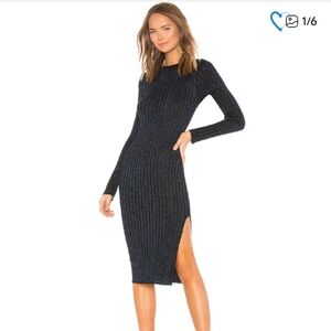 Superdown Aliza Long Sleeve Sweater Dress - Blue Metallic